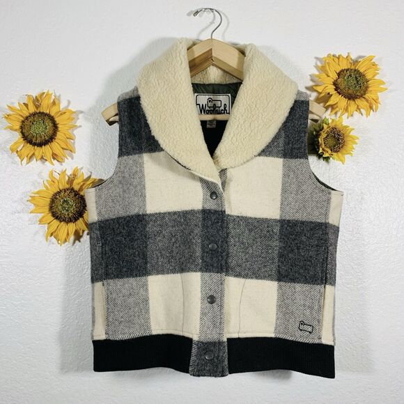 Woolrich Wool Blend Plaid Buffalo White Gray Vest Women’s EUC Size Medium - Picture 2 of 16